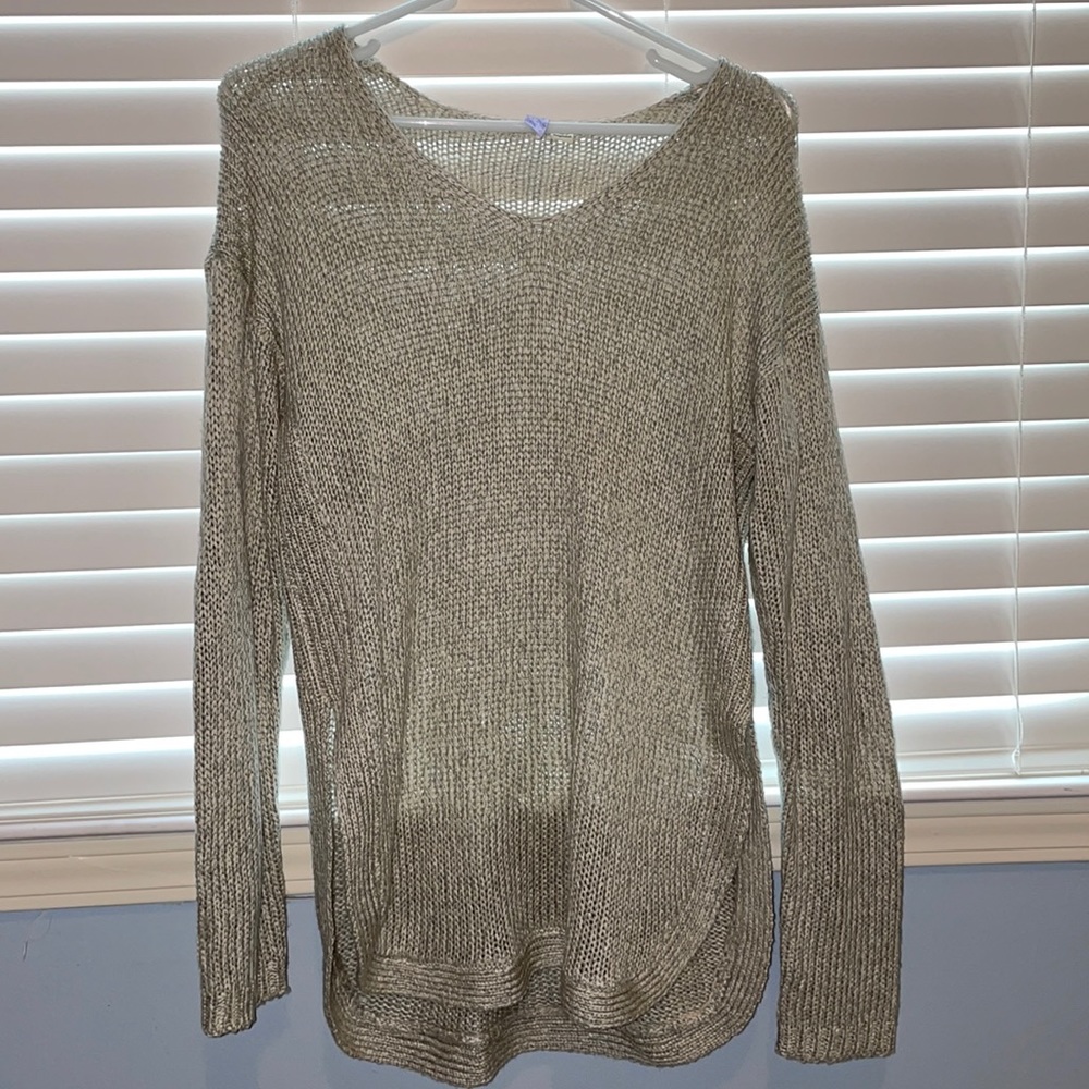 Alya Grey patch elbow slit side knot sweater